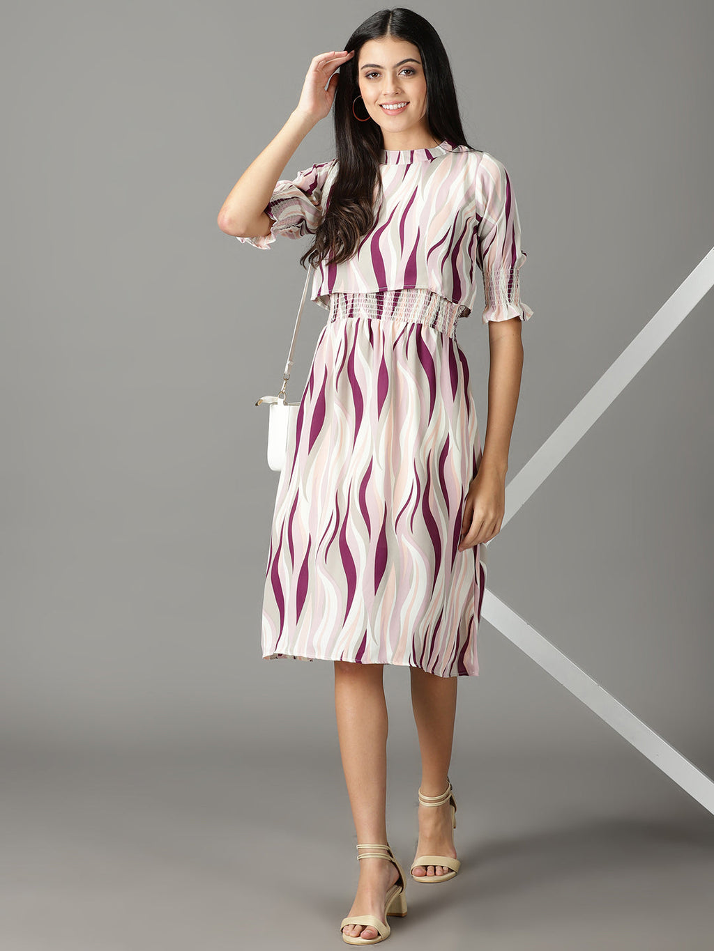 Women's Off White Chiffon A-Line Midi Dress