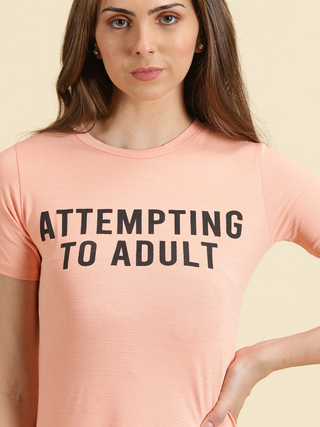 Women's Peach Typography Printed A-Line Dress