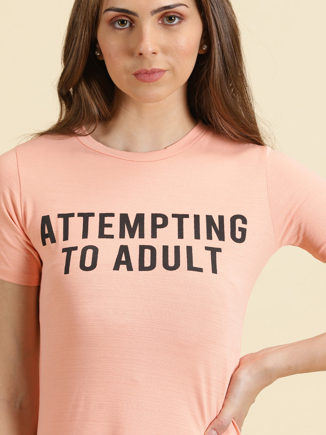 Women's Peach Typography Printed A-Line Dress