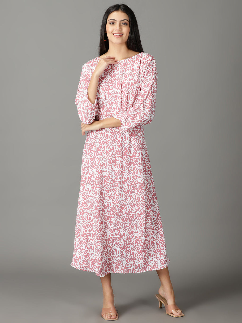 Women's Pink Abstract Printed A-Line Dress