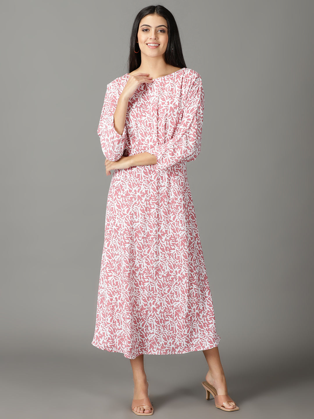 Women's Pink Abstract Printed A-Line Dress