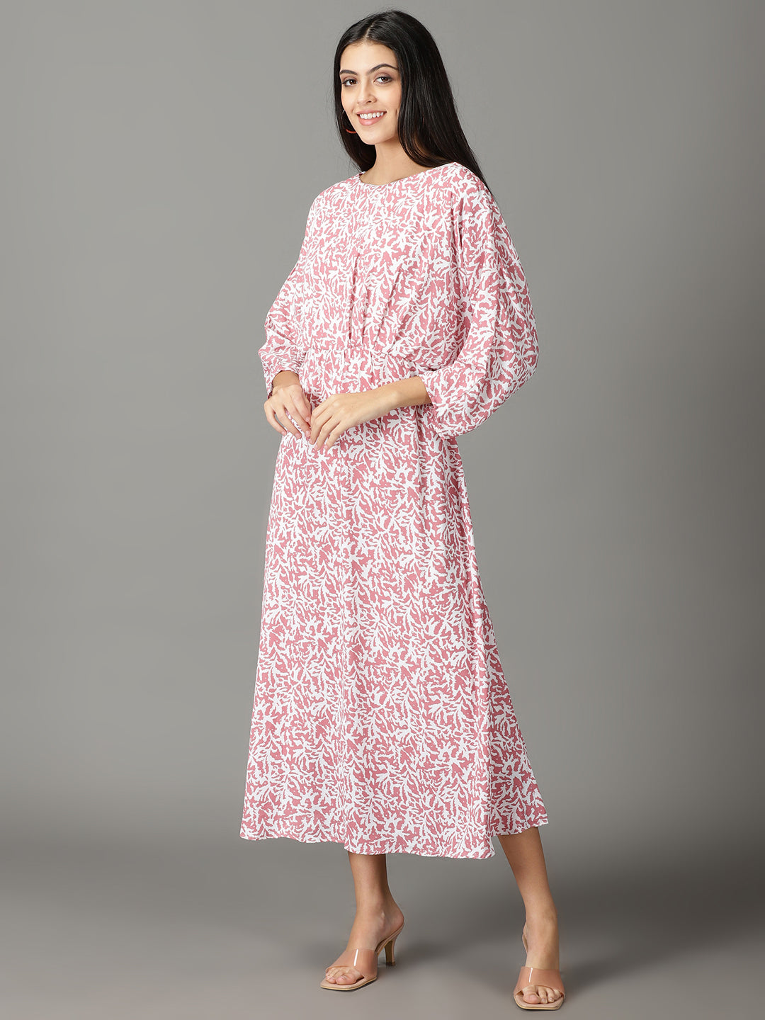 Women's Pink Abstract Printed A-Line Dress