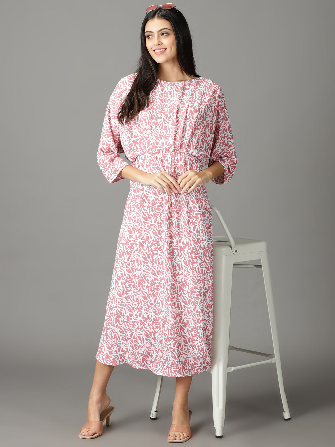 Women's Pink Abstract Printed A-Line Dress