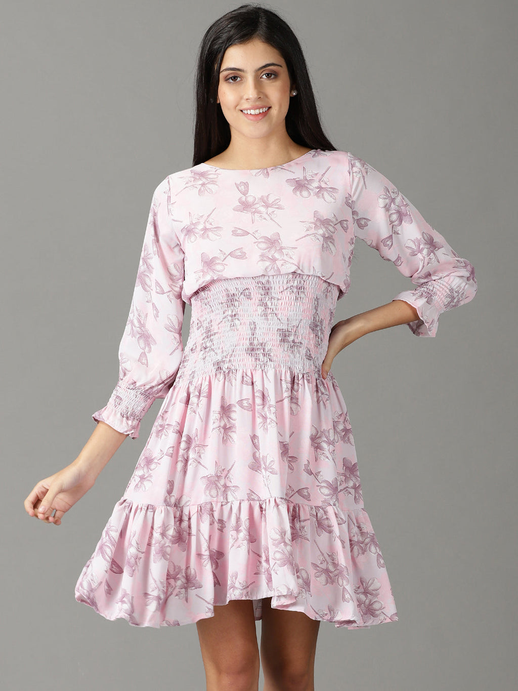 Women's Pink Floral Printed Fit & Flare Dress