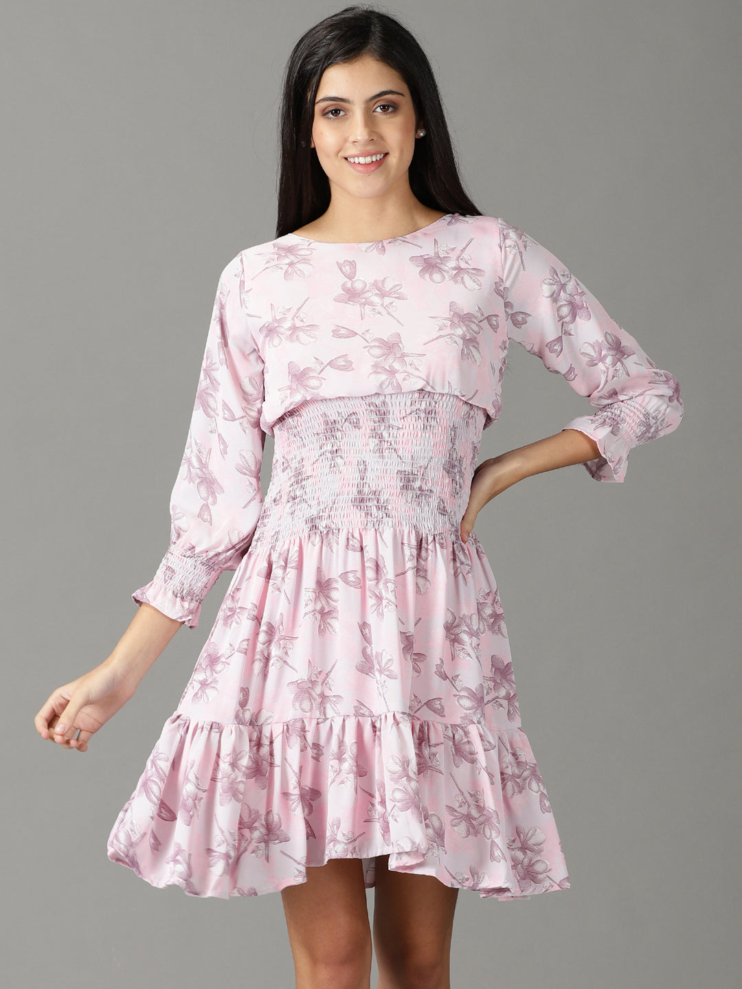 Women's Pink Floral Printed Fit & Flare Dress