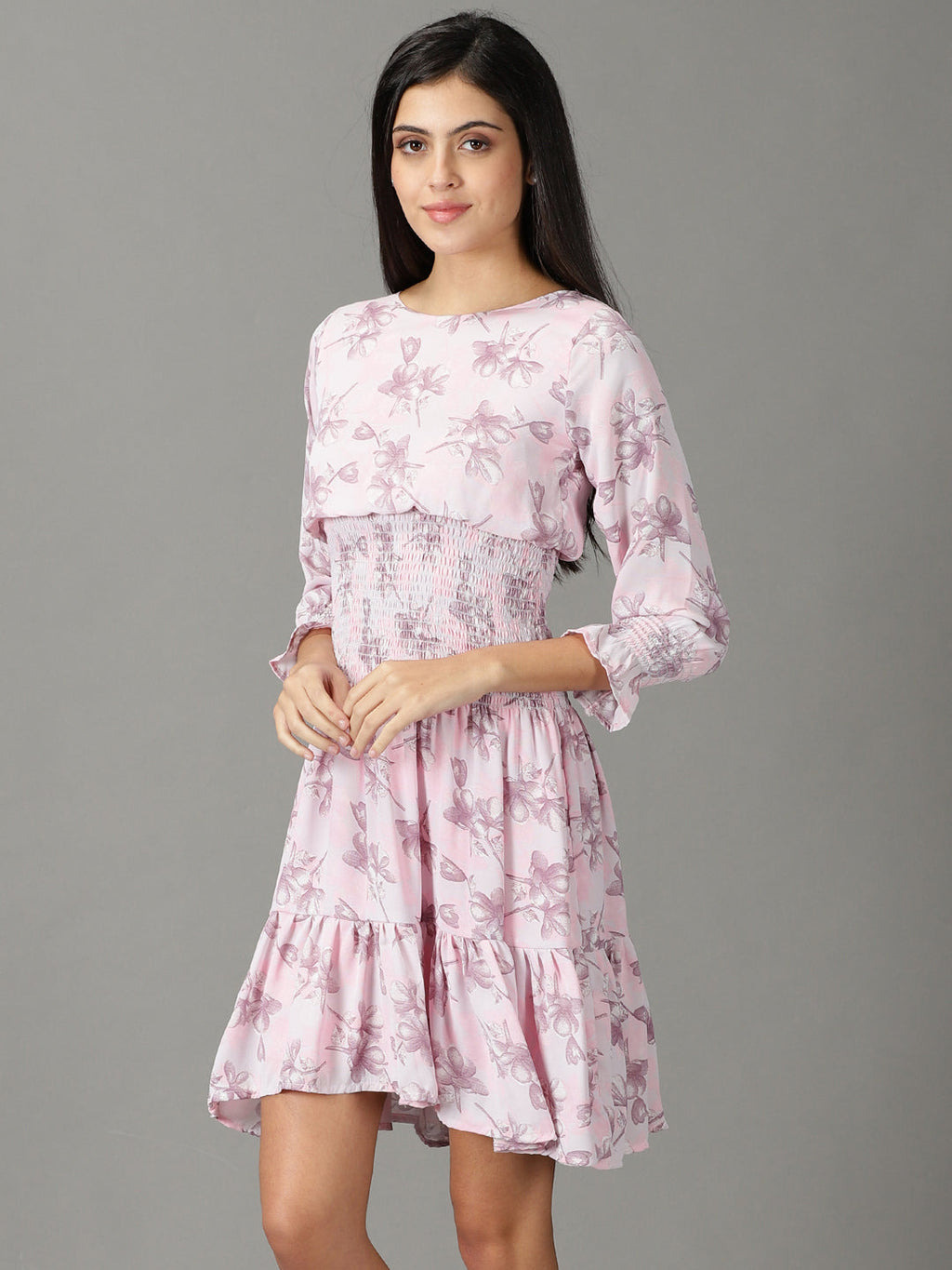 Women's Pink Floral Printed Fit & Flare Dress