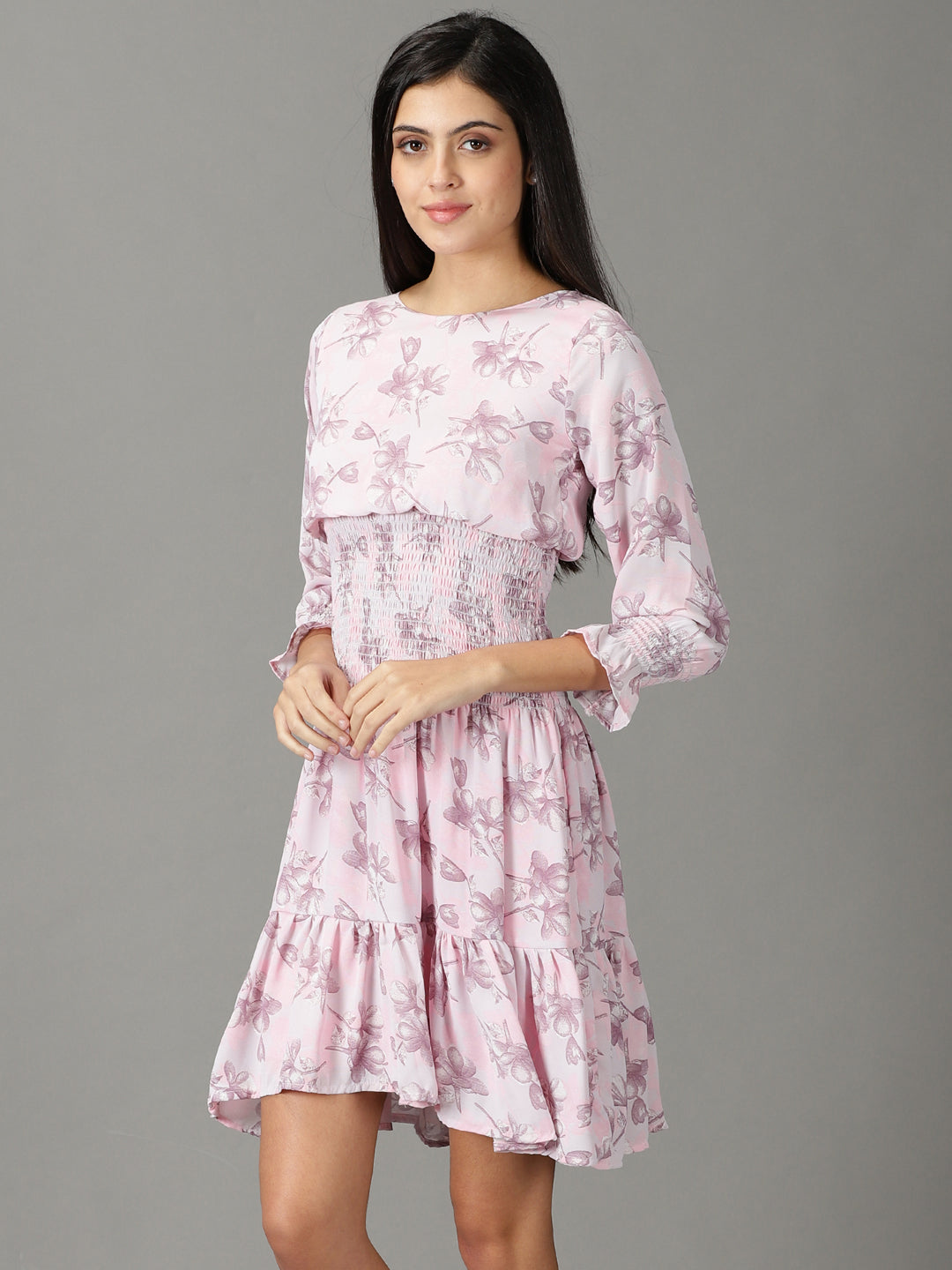 Women's Pink Floral Printed Fit & Flare Dress