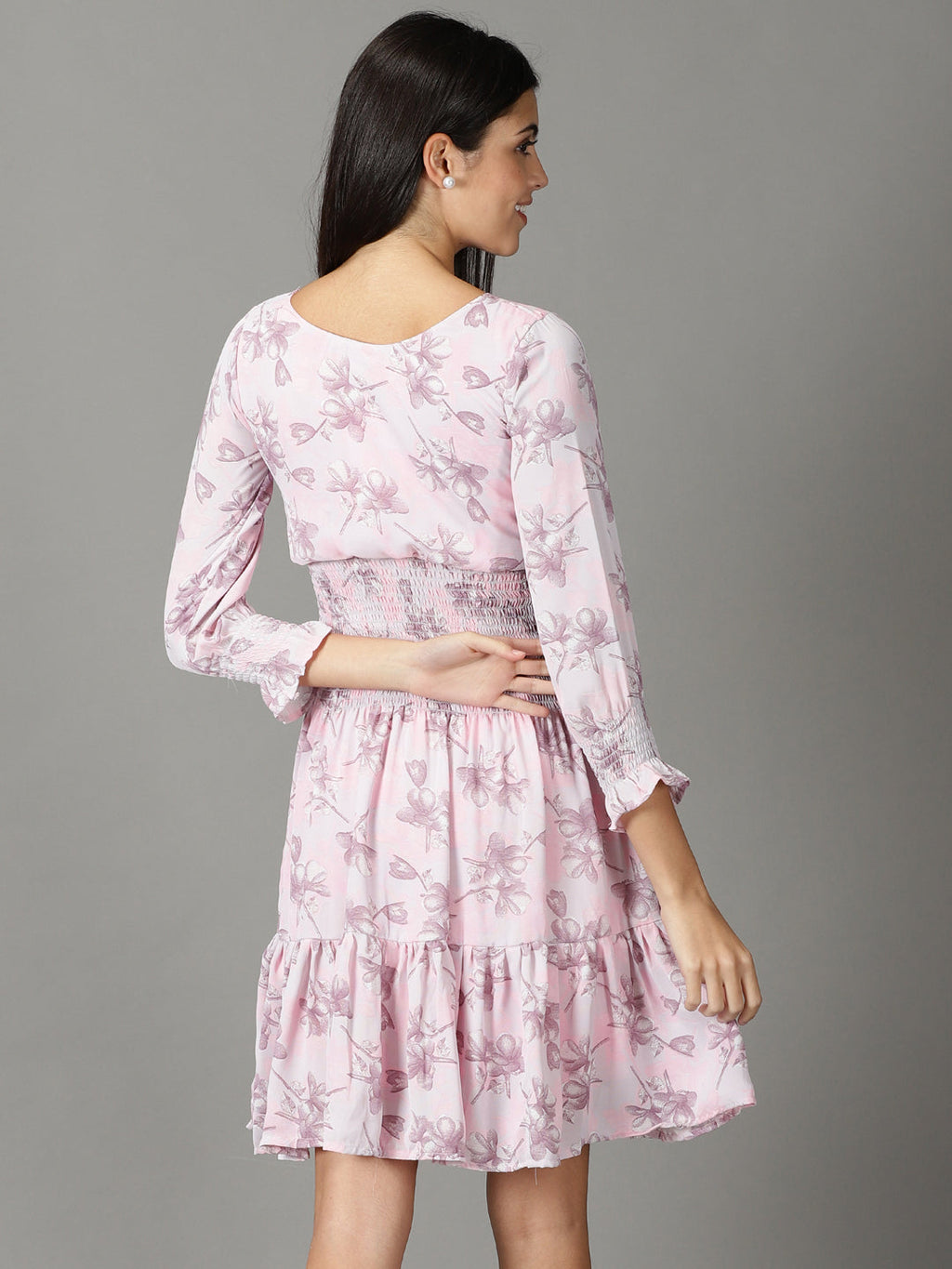 Women's Pink Floral Printed Fit & Flare Dress