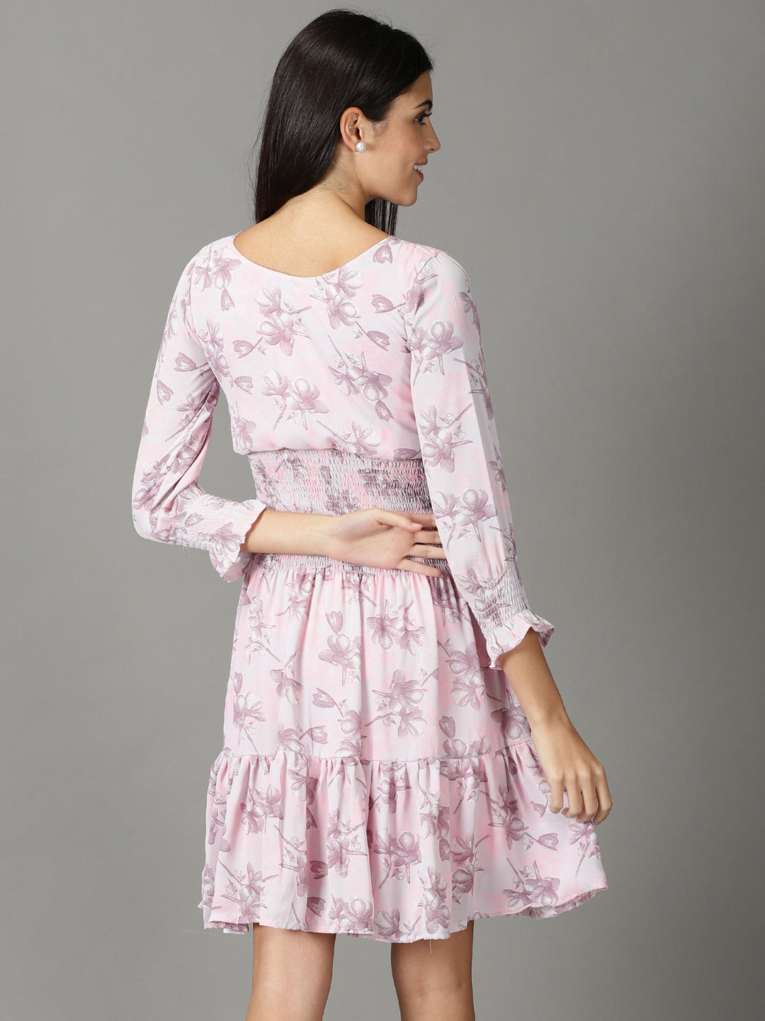 Women's Pink Floral Printed Fit & Flare Dress
