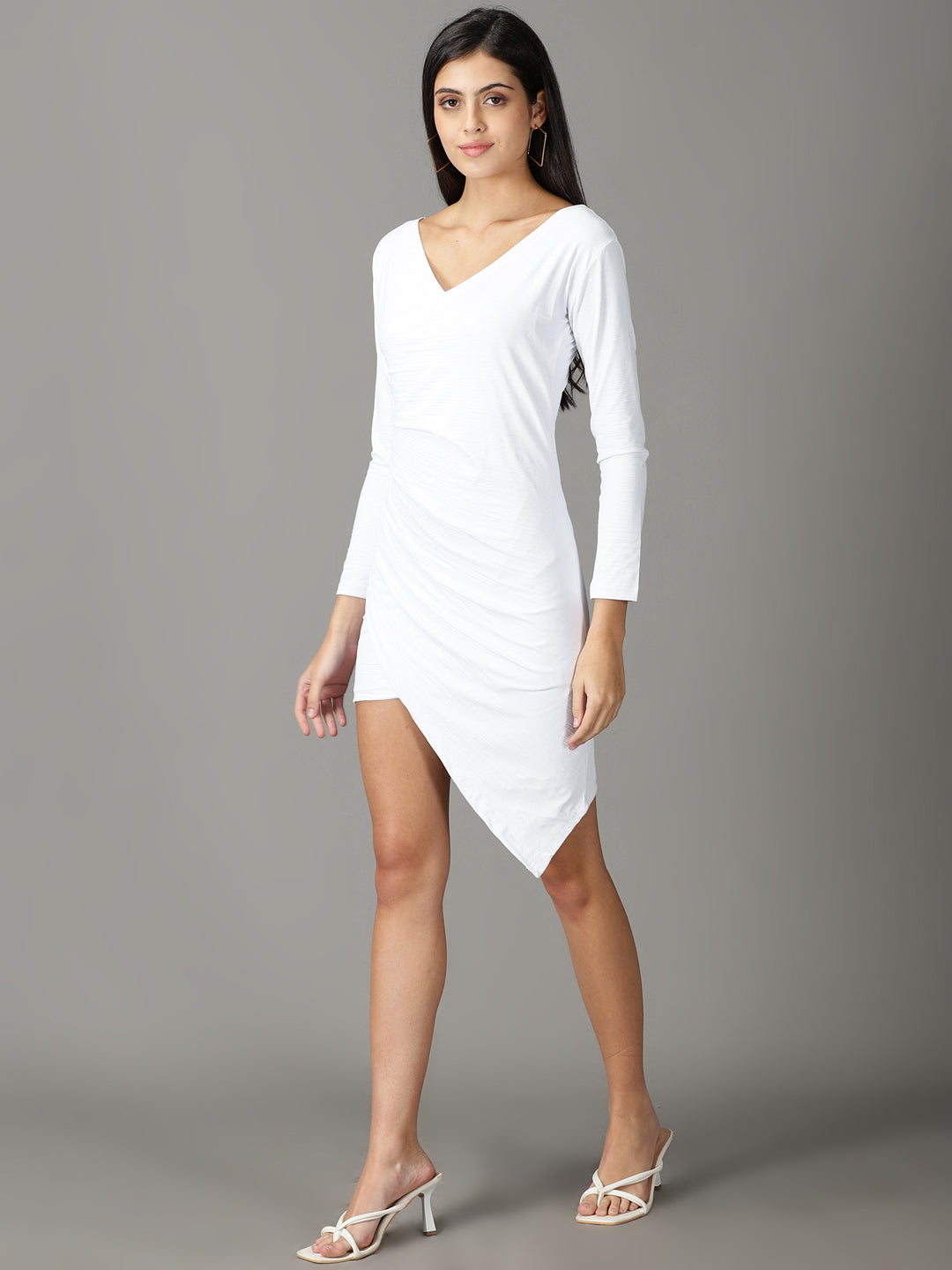 Women's White V-Neck Sheath Dress