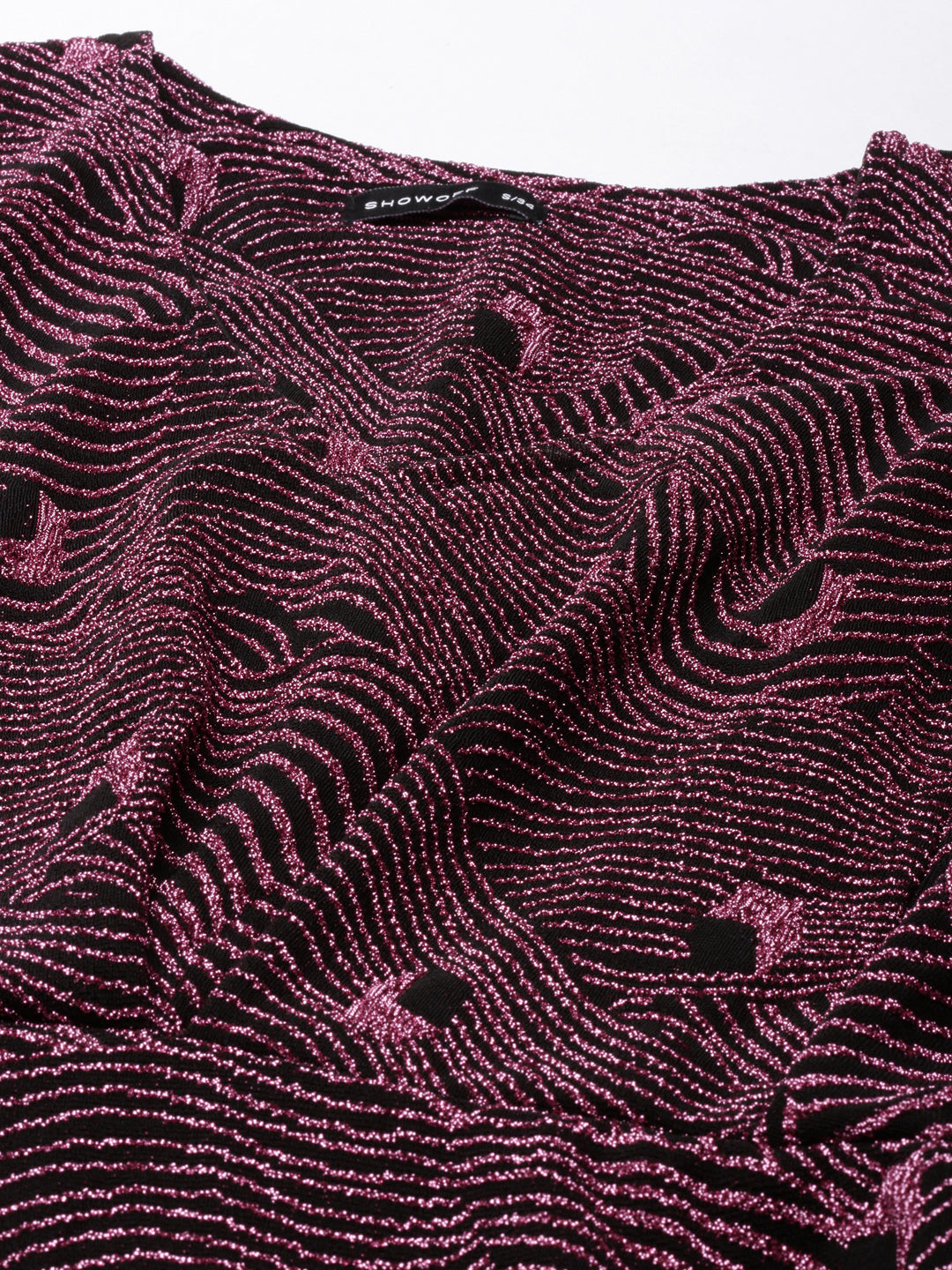 Women's Pink Self Design Flared Sleeve Fit and Flare Dress