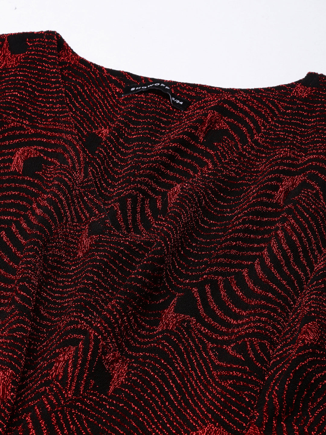 Women's Red Abstract Print V-Neck Fit and Flare Dress