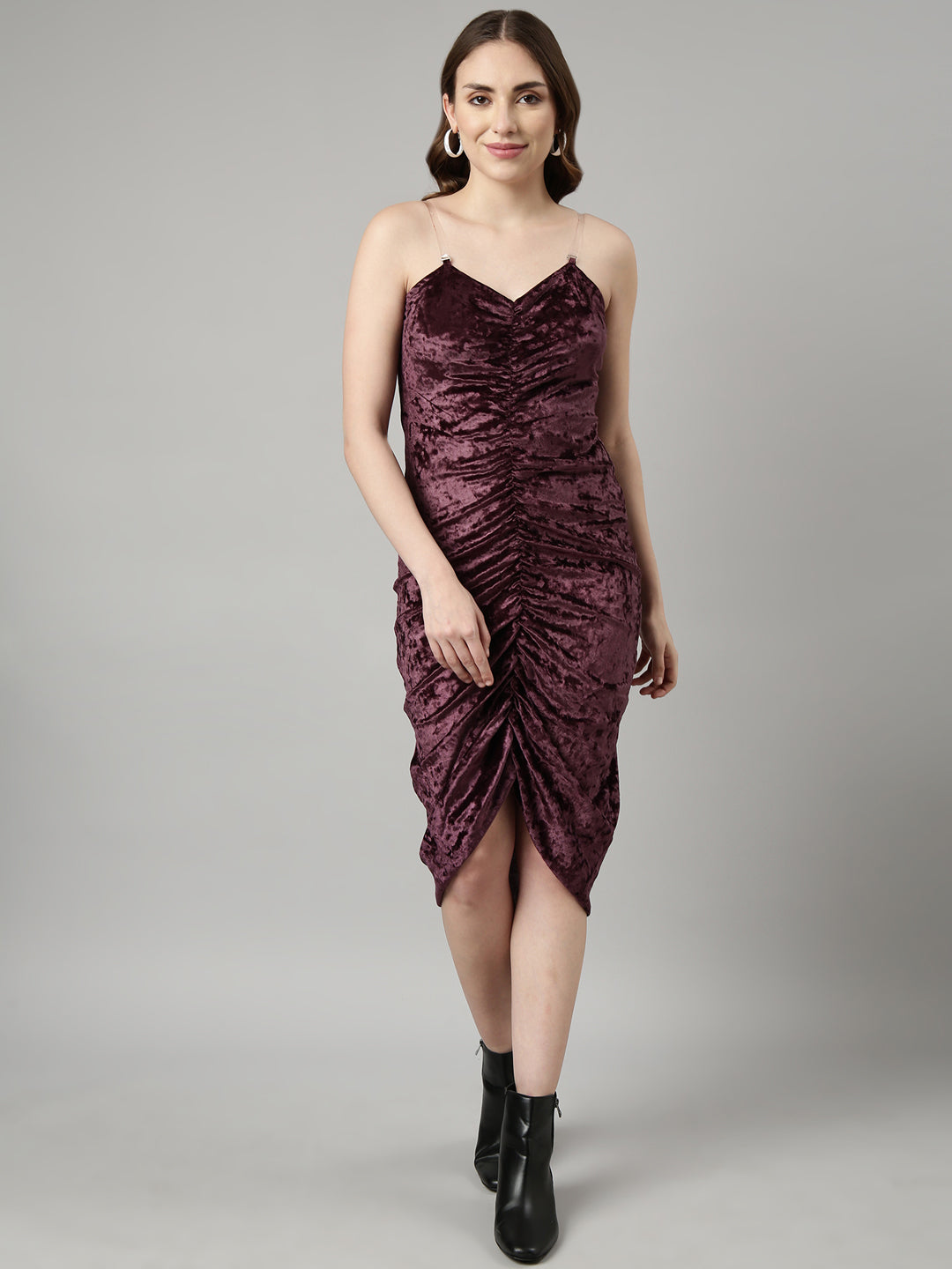 Women's Purple Shoulder Straps Knee Length Sheath Dress