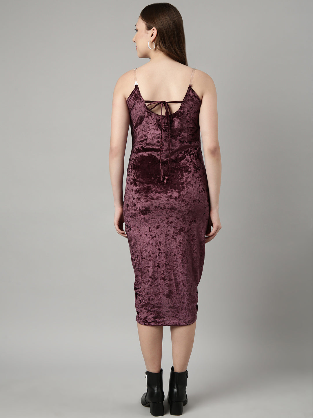 Women's Purple Shoulder Straps Knee Length Sheath Dress