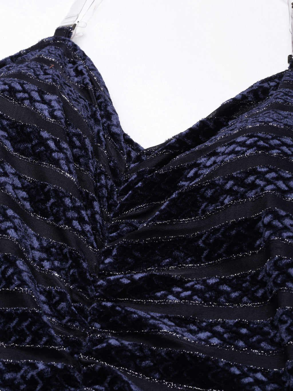 Women's Navy Blue V-Neck Shoulder Straps Bodycon Party Dress