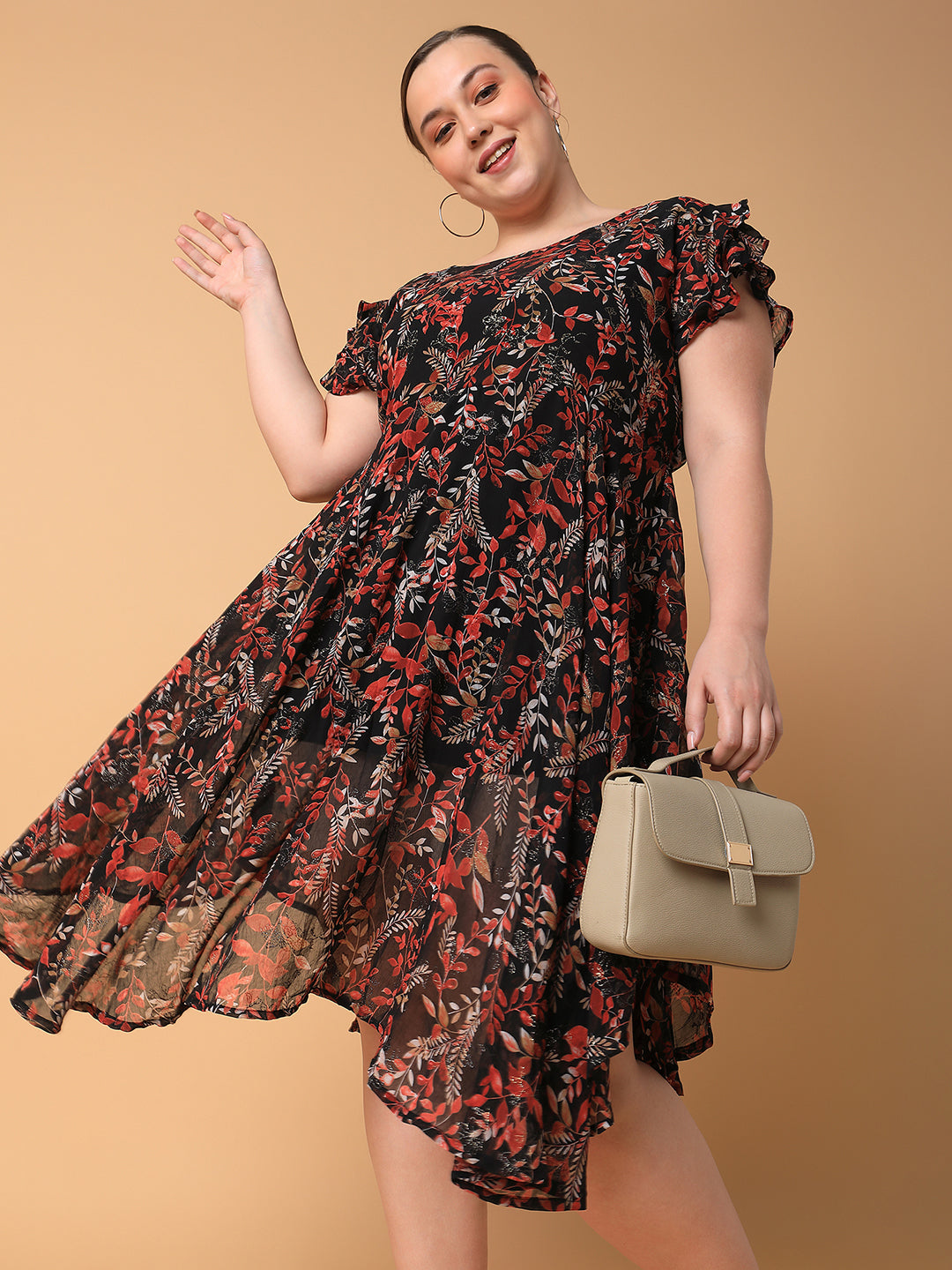 Women's Floral Black Empire Midi Dress