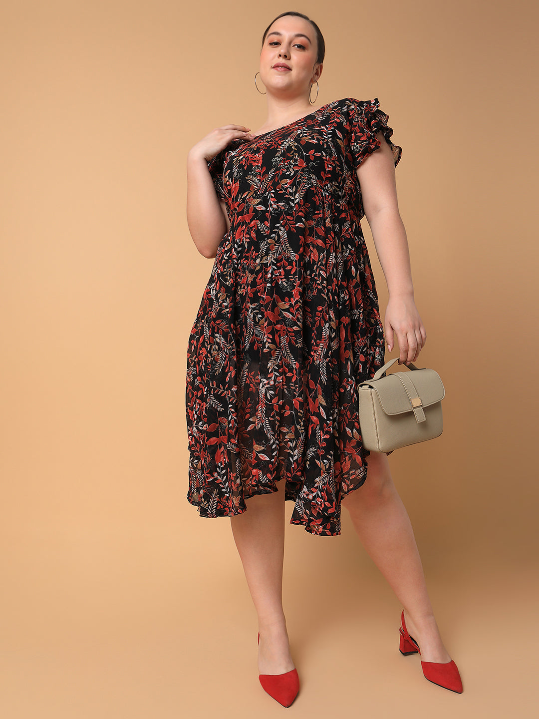 Women's Floral Black Empire Midi Dress