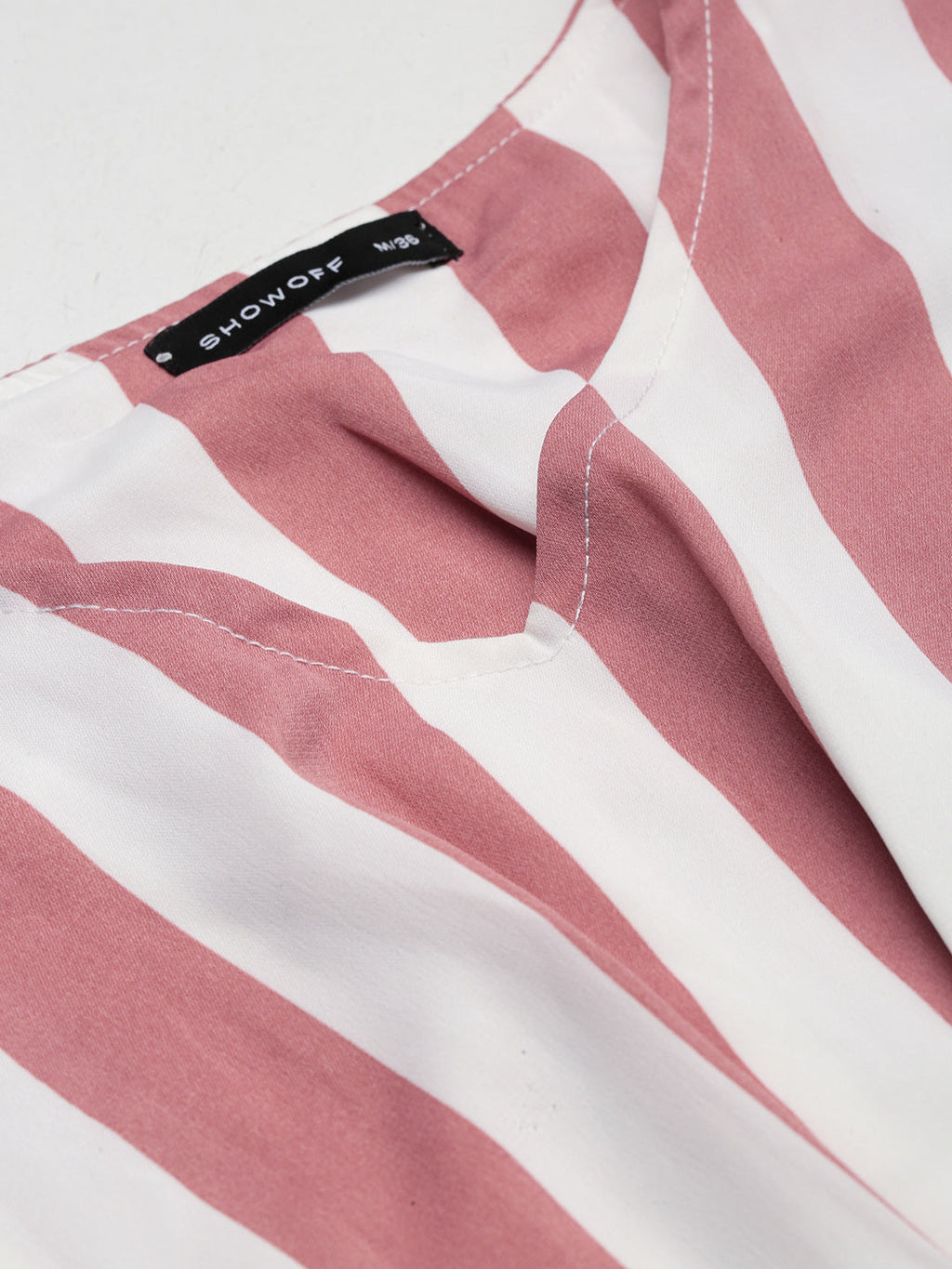 Women's Mauve Striped V-Neck Flared Sleeves A-Line Midi Dress