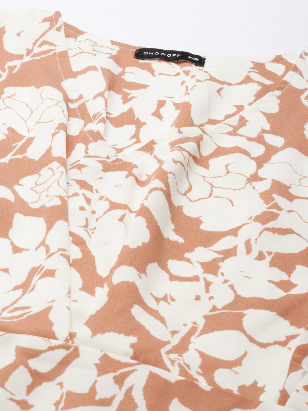 Women's Rust Floral Printed V-Neck Flared Sleeve Kaftan Dress