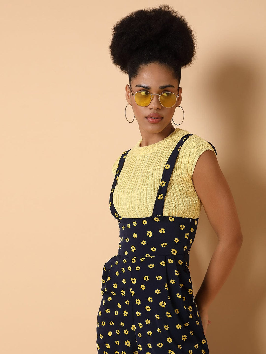 Women's Printed Navy Blue Capri Jumpsuit