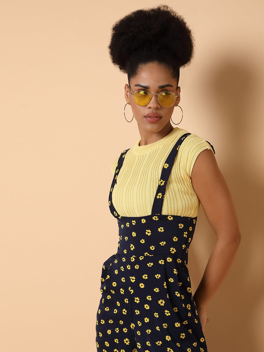 Women's Printed Navy Blue Capri Jumpsuit