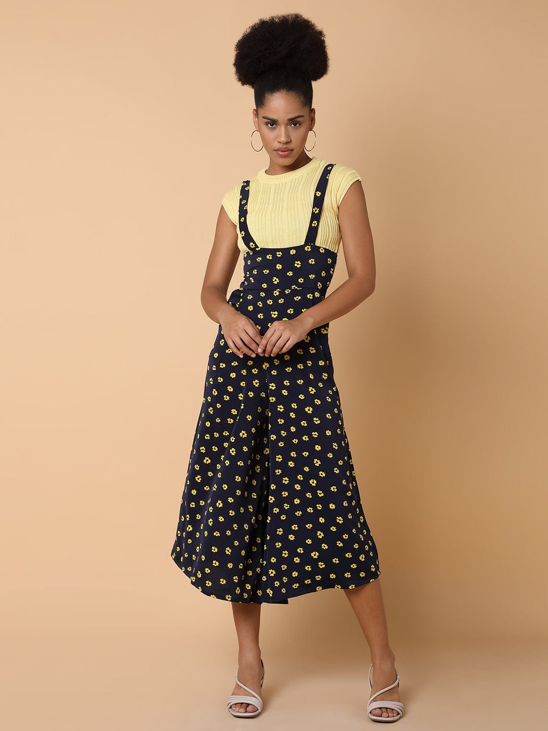 Women's Printed Navy Blue Capri Jumpsuit