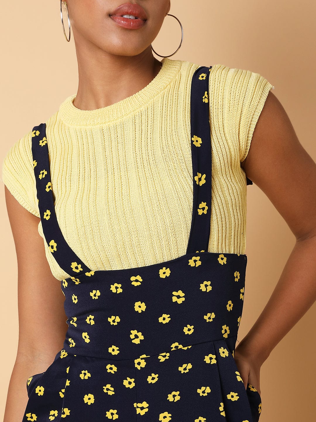 Women's Printed Navy Blue Capri Jumpsuit