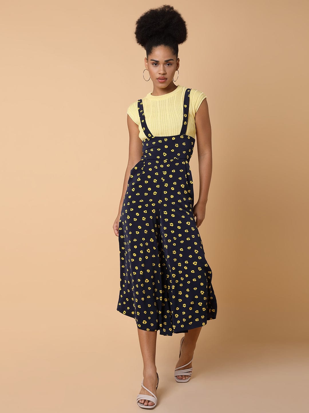 Women's Printed Navy Blue Capri Jumpsuit