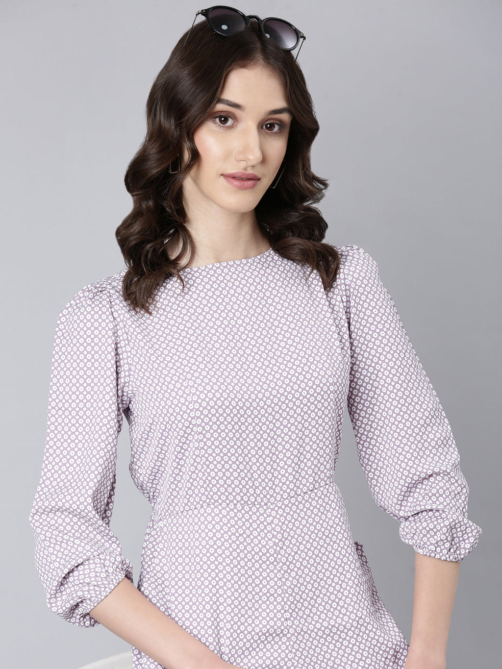 Women's Taupe Printed Puff Sleeves Cotton Basic Jumpsuit