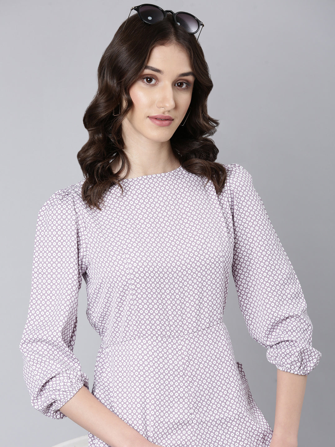 Women's Taupe Printed Puff Sleeves Cotton Basic Jumpsuit