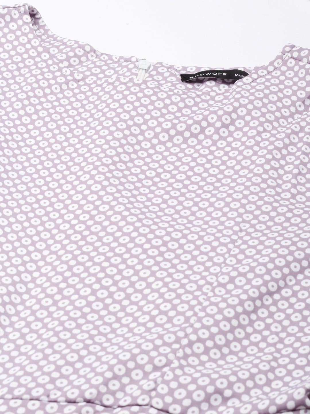 Women's Taupe Printed Puff Sleeves Cotton Basic Jumpsuit