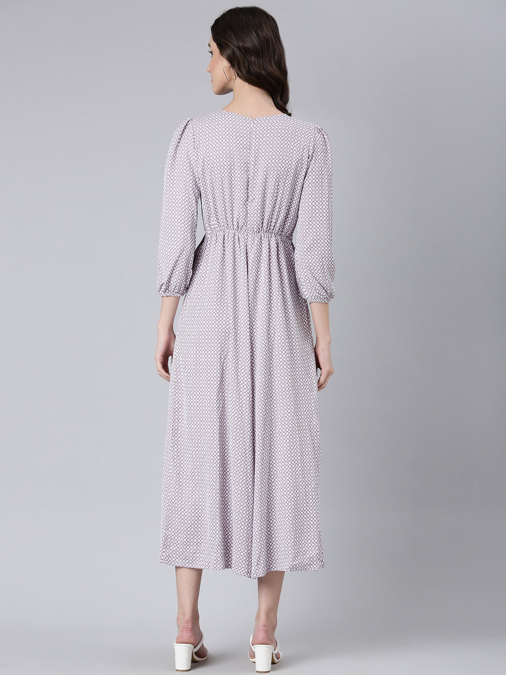 Women's Taupe Printed Puff Sleeves Cotton Basic Jumpsuit