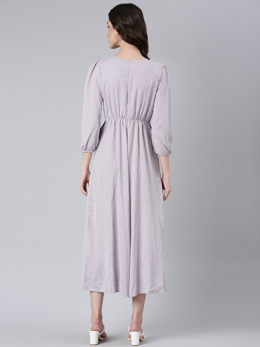 Women's Taupe Printed Puff Sleeves Cotton Basic Jumpsuit