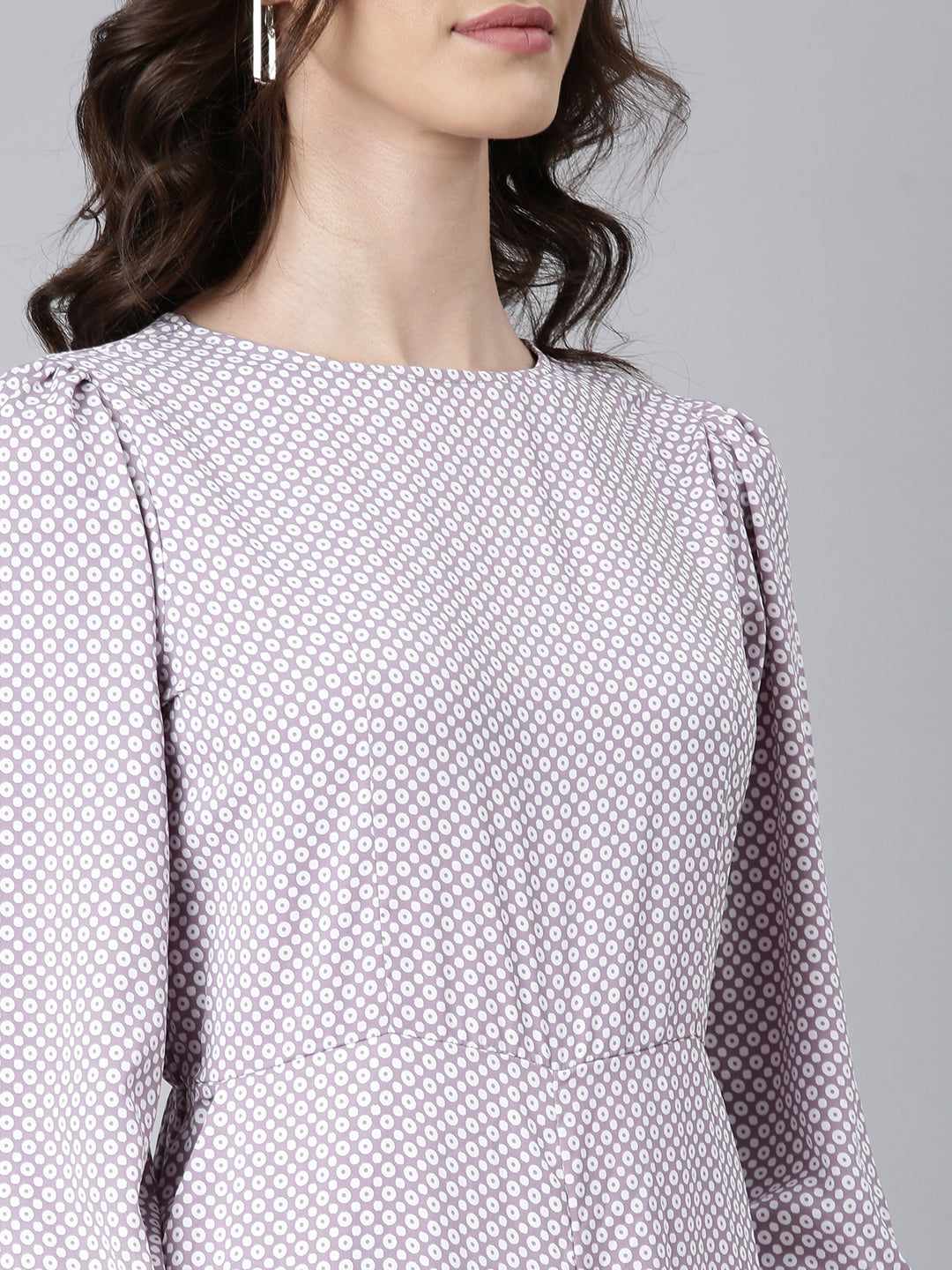 Women's Taupe Printed Puff Sleeves Cotton Basic Jumpsuit