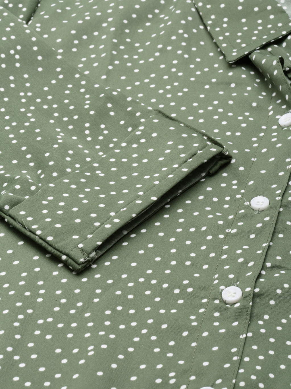 Women's Olive Printed Shirt Midi Dress