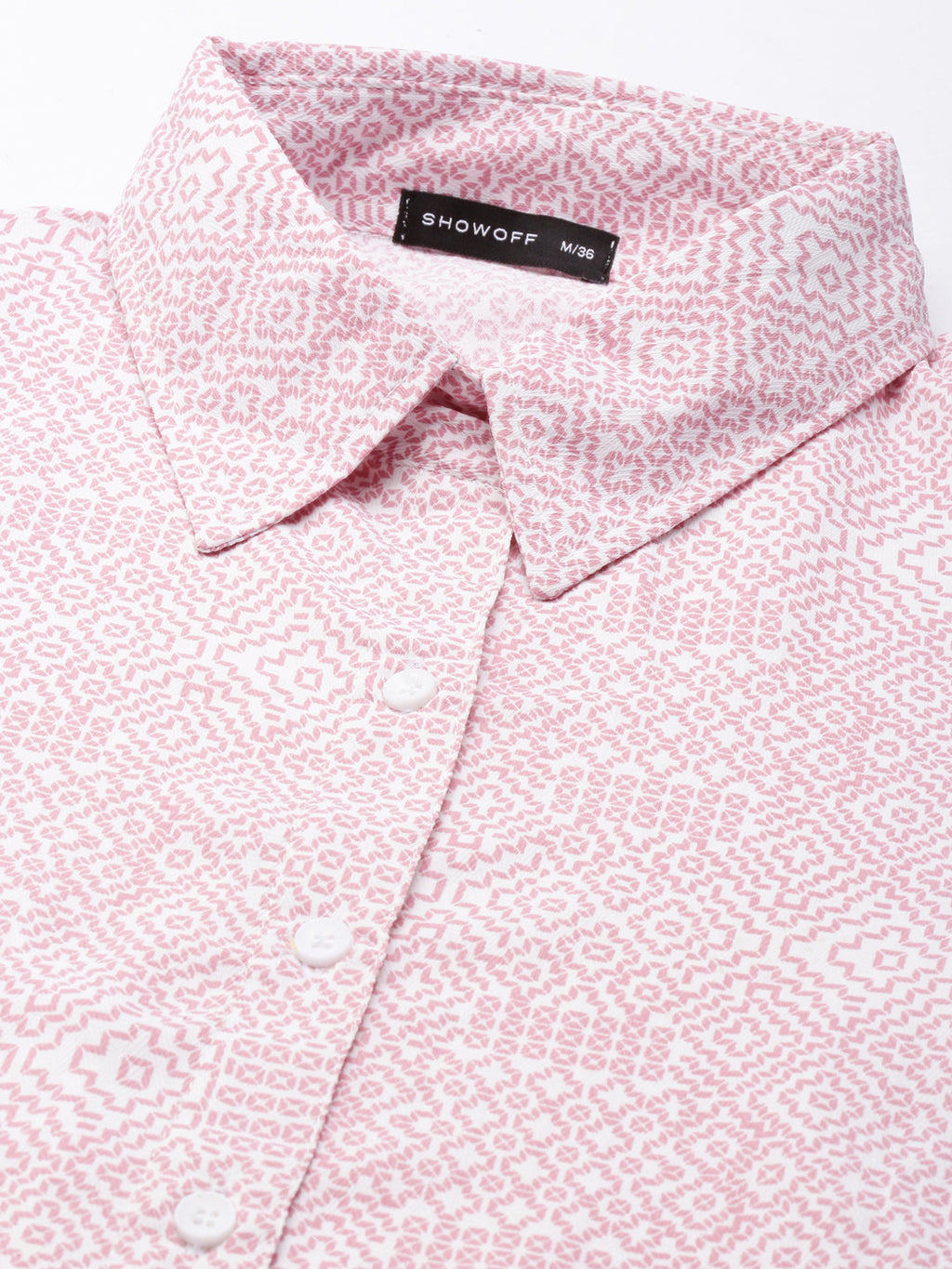 Women's White Geometric Printed Shirt Midi Dress