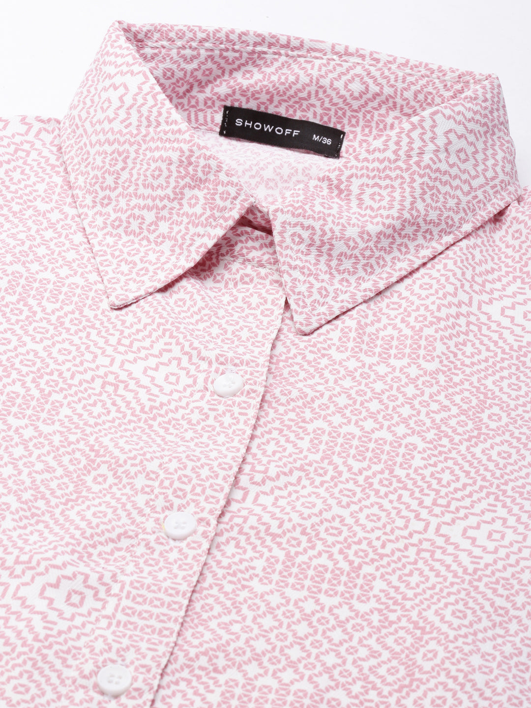 Women's White Geometric Printed Shirt Midi Dress