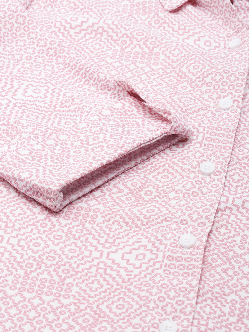 Women's White Geometric Printed Shirt Midi Dress