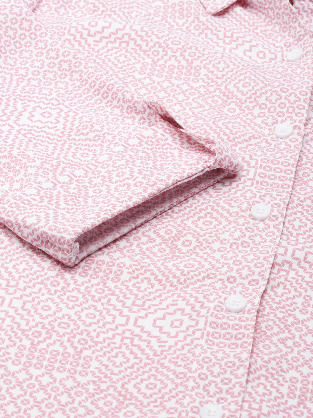 Women's White Geometric Printed Shirt Midi Dress