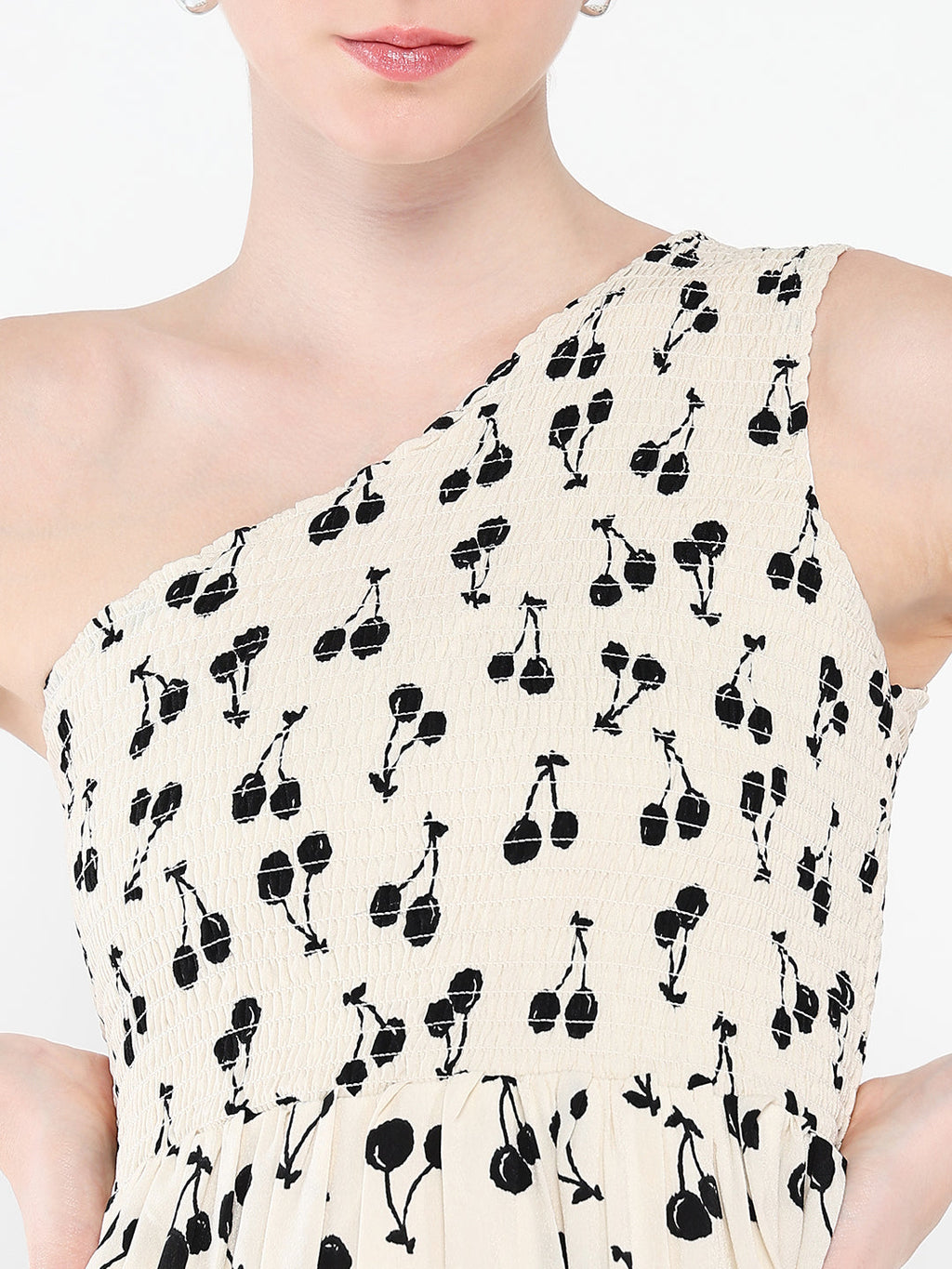 Women's Off White Print One Shoulder Crepe Fit & Flare Maxi Dress