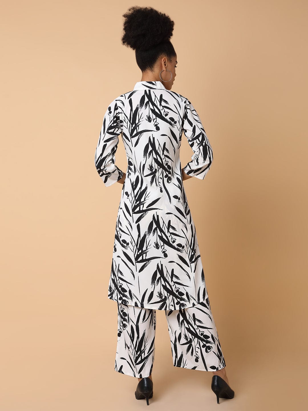 Women's Cream Printed Basic Jumpsuit with Shrug