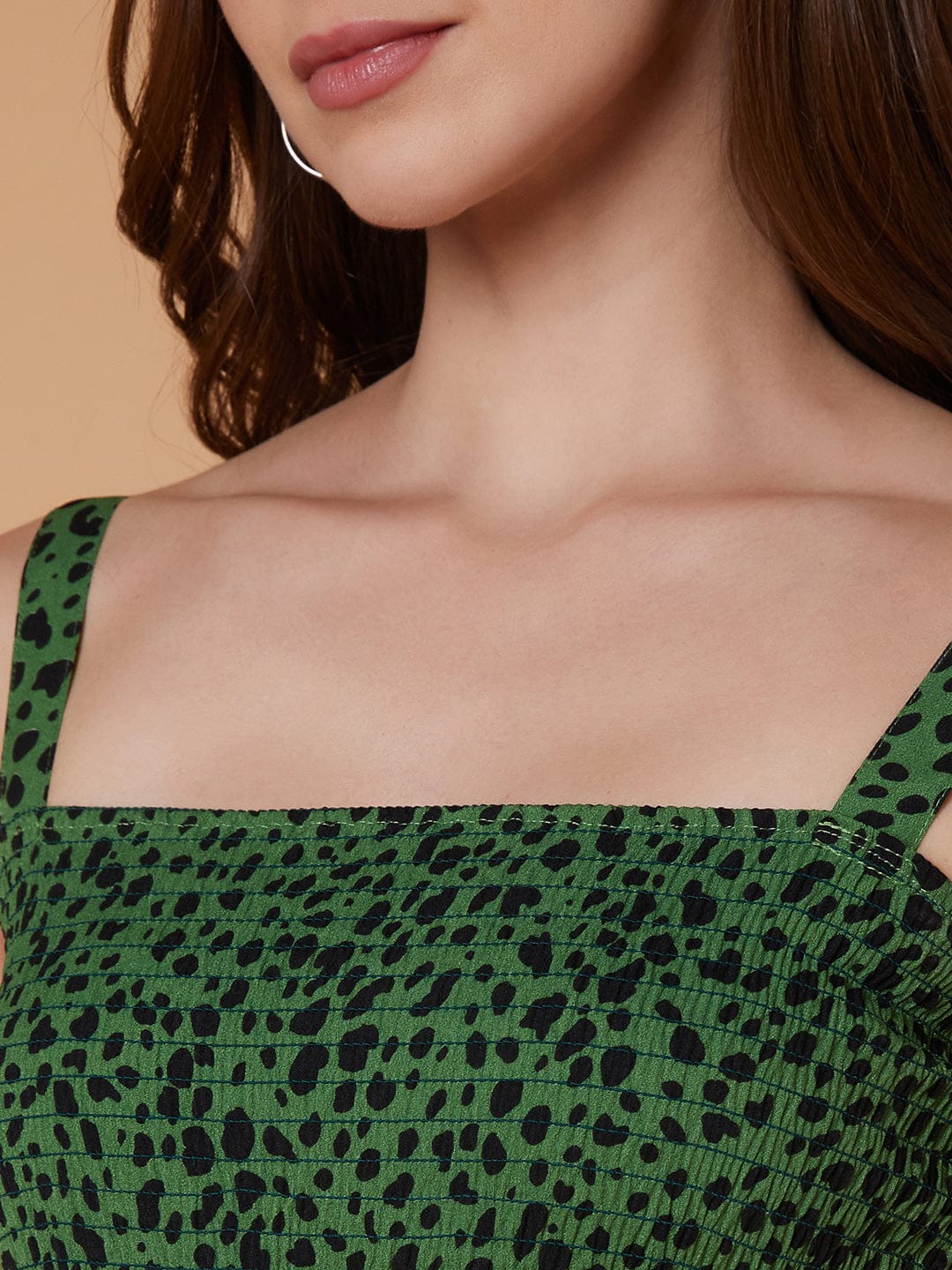 Women's Green Printed Basic Jumpsuit with Shrug