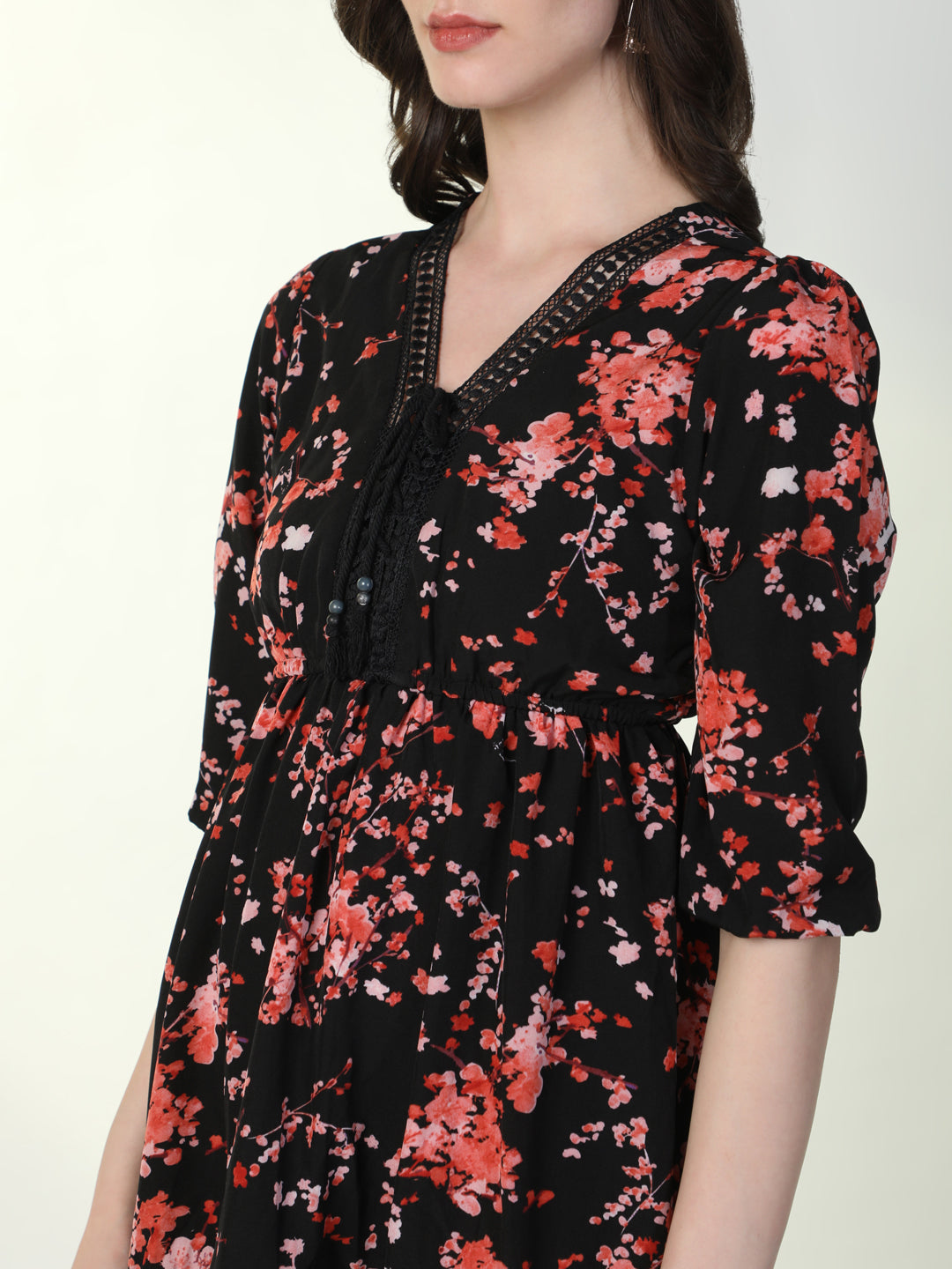 Women's Floral Black A-Line Dress