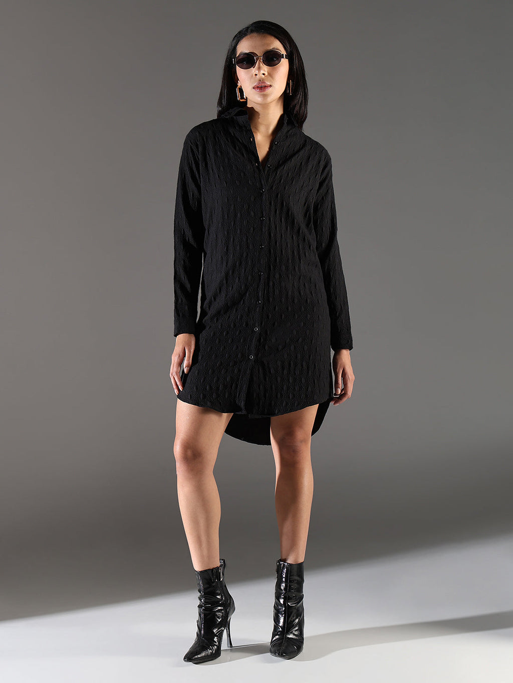 Women's Black Solid Shirt Dress