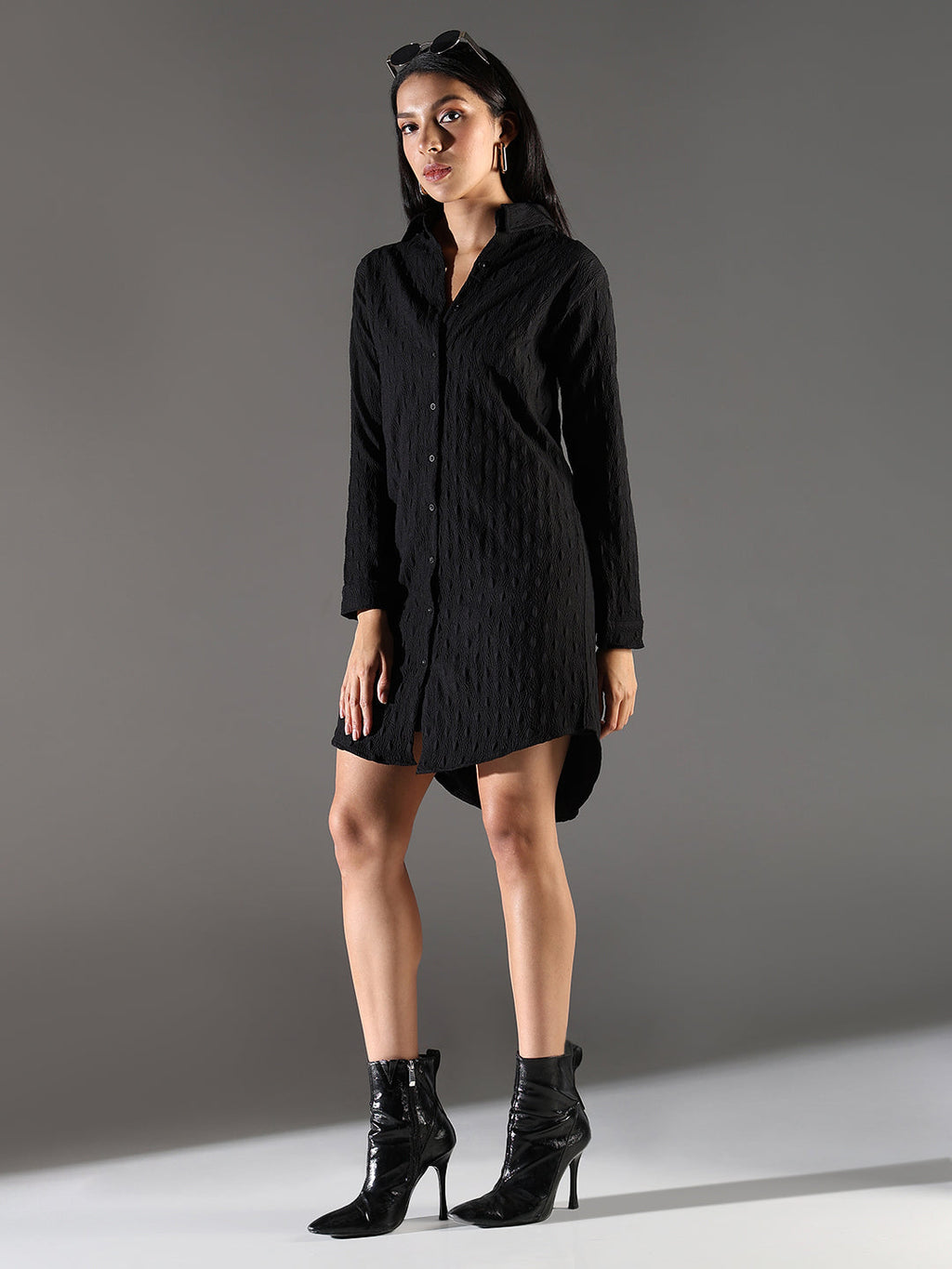 Women's Black Solid Shirt Dress