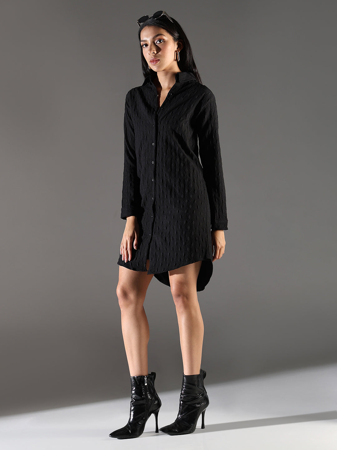 Women's Black Solid Shirt Dress