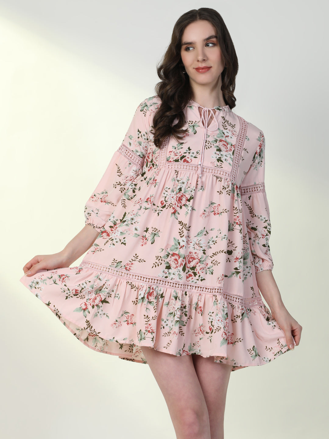 Women's Floral Pink A-Line Dress