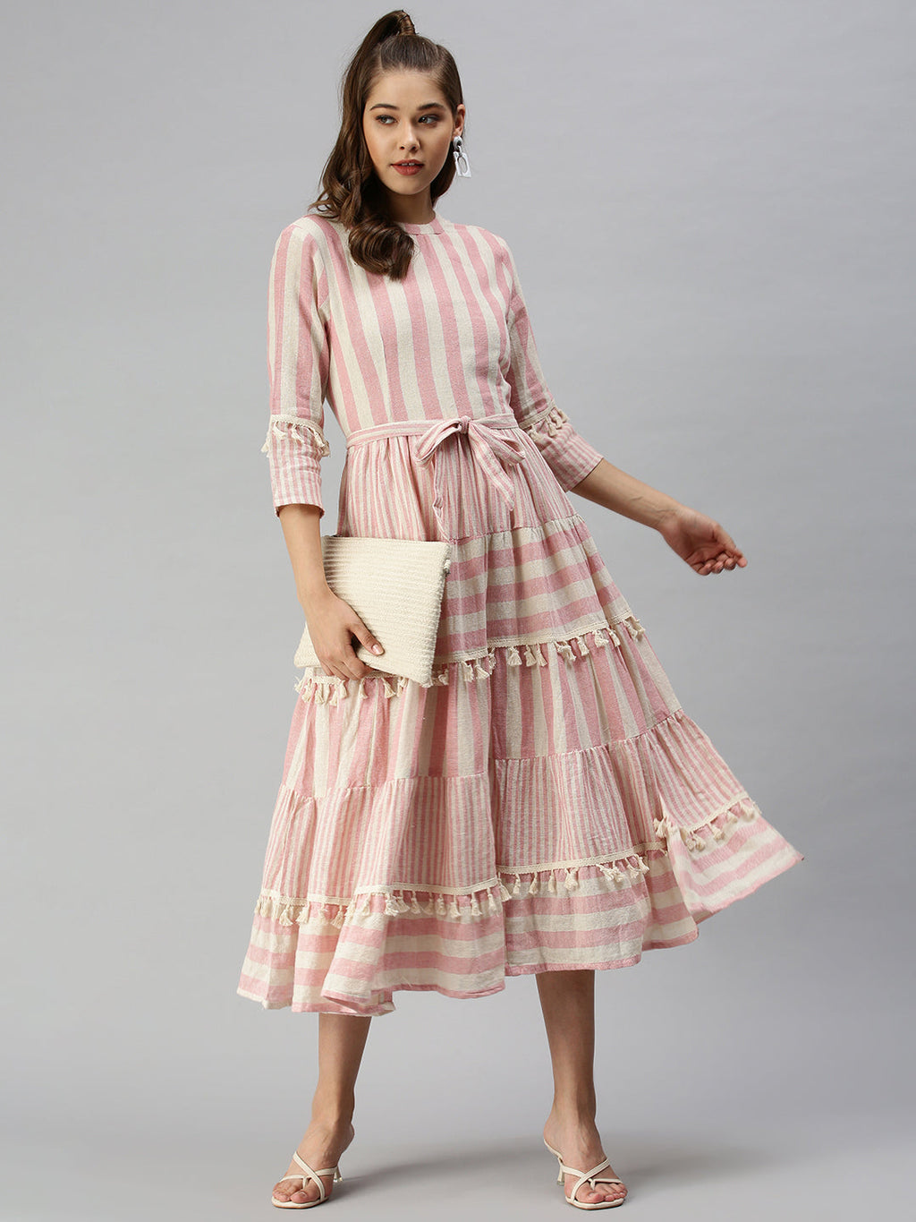 Women's Off White Organic Cotton A-Line Layered Dress