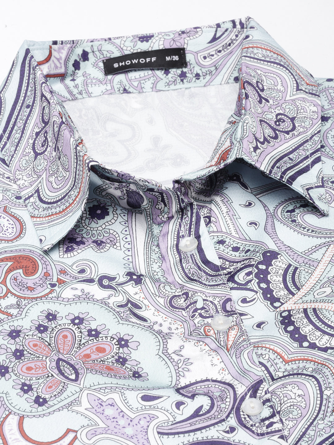 Women's Blue Abstract Print Satin Shirt Dress