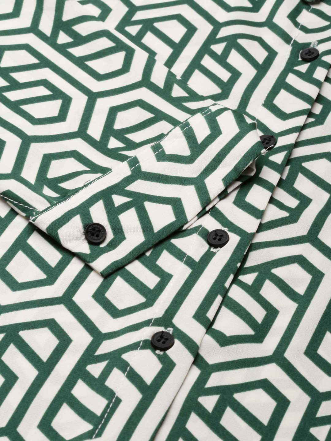 Women's Cream Geometric Printed Shirt Collar Georgette Mini Shirt Dress